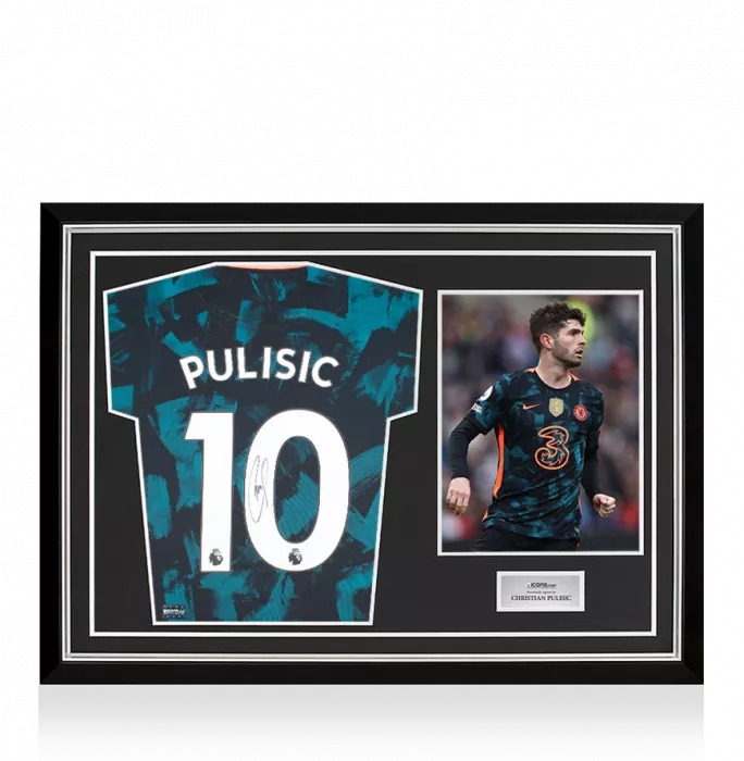 icons Christian Pulisic Back Signed Chelsea 2021-22 Third Shirt In Hero Frame: Option 1