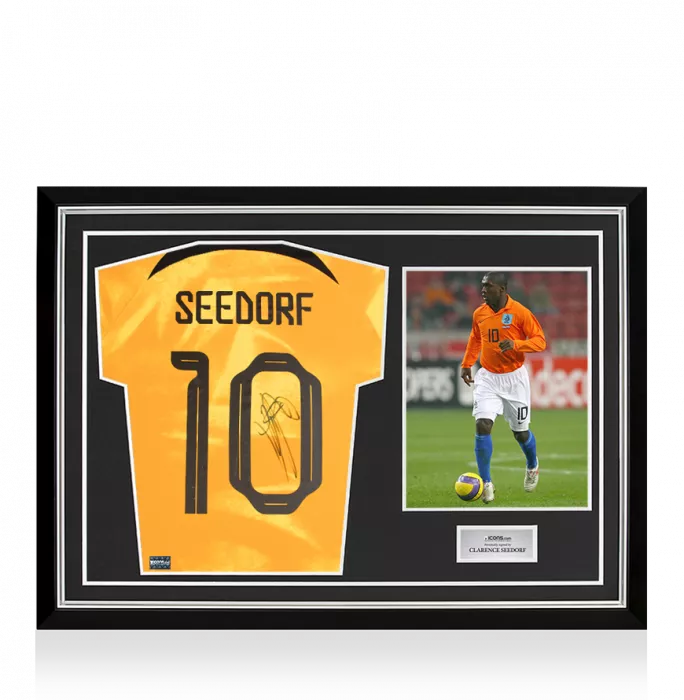 icons Clarence Seedorf Back Signed Modern Netherlands Home Shirt In Hero Frame: Option 1