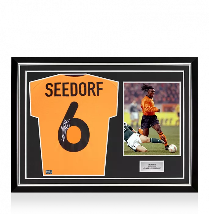 icons Clarence Seedorf Back Signed Netherlands 2000 Home Shirt In Hero Frame: Option 1