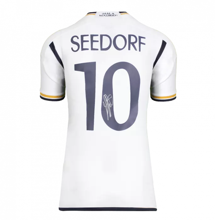 Icons Clarence Seedorf Back Signed Real Madrid 2023-24 Home Shirt With Fan Style Numbers In Hero Frame: Option 1