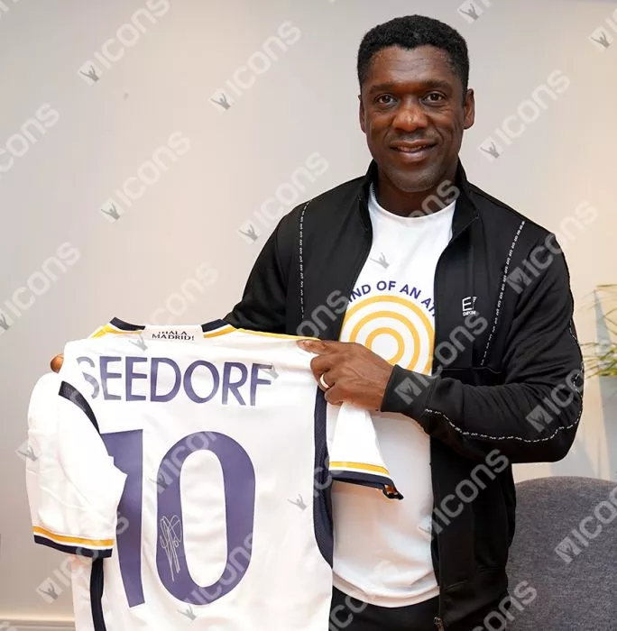 Icons Clarence Seedorf Back Signed Real Madrid 2023-24 Home Shirt With Fan Style Numbers In Hero Frame: Option 1