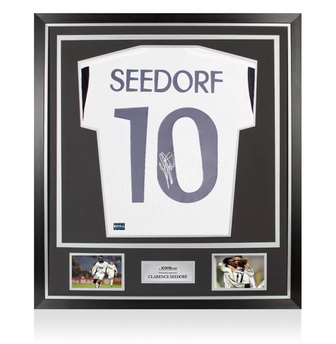 icons Clarence Seedorf Back Signed Real Madrid 2023-24 Home Shirt with Fan Style Numbers In Classic Frame