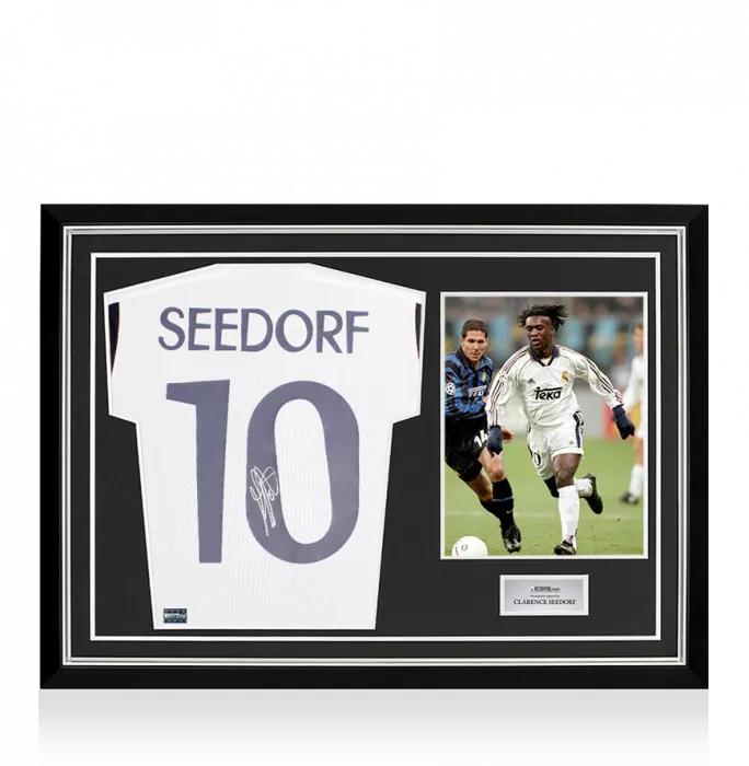 icons Clarence Seedorf Back Signed Real Madrid 2023-24 Home Shirt with Fan Style Numbers In Hero Frame: Option 1