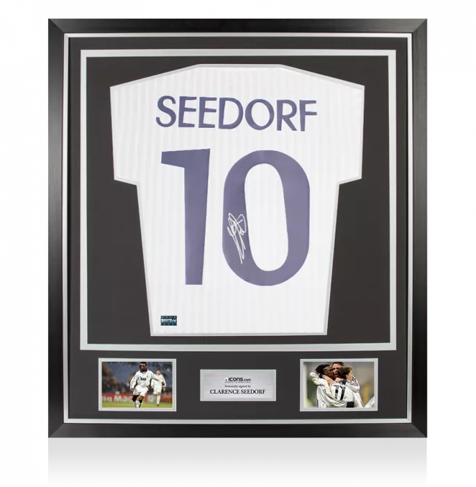 icons Clarence Seedorf Back Signed Real Madrid Icon Shirt with Fan Style Numbers In Classic Frame