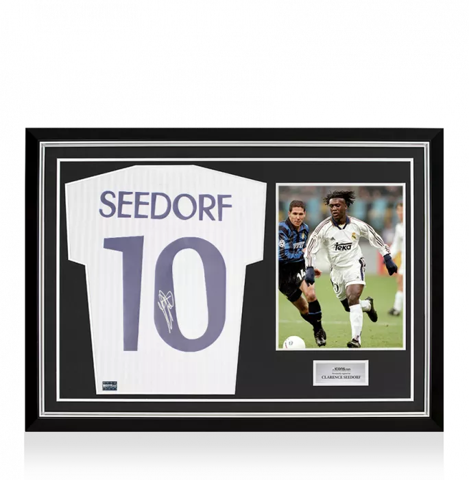 icons Clarence Seedorf Back Signed Real Madrid Icon Shirt with Fan Style Numbers In Hero Frame: Option 1