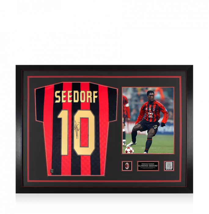 icons Clarence Seedorf Official AC Milan Back Signed and Framed 1996 Home Shirt