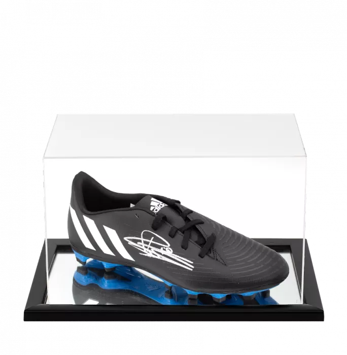 icons Clarence Seedorf Signed Black and Blue Adidas Predator Boot In Acrylic Case