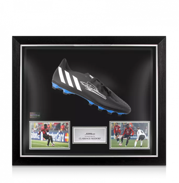 icons Clarence Seedorf Signed Black and Blue Adidas Predator Boot In Bubble Frame: Option 1