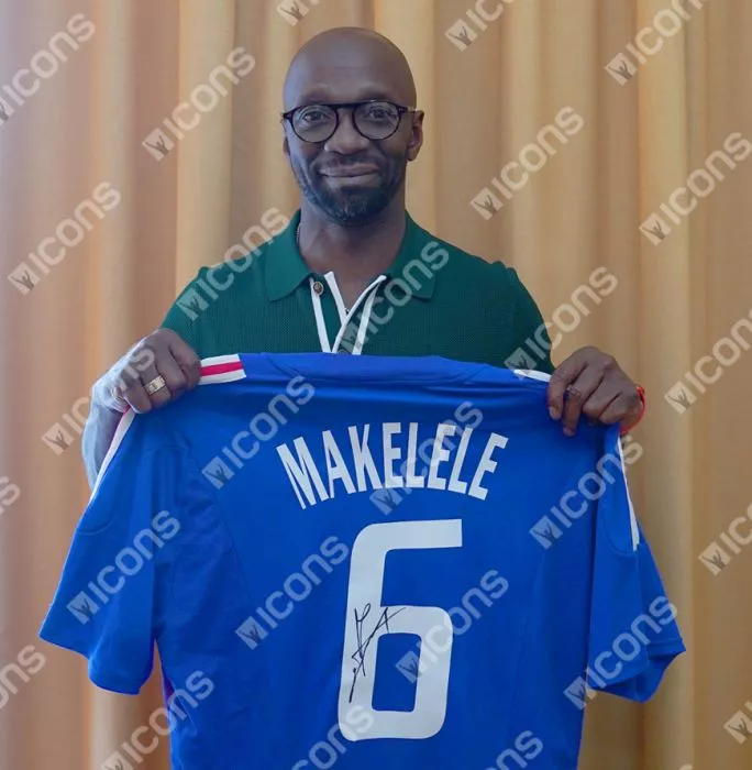 Icons Claude Makelele Back Signed France 2002-04 Home Shirt With Fan Style Numbers In Classic Frame