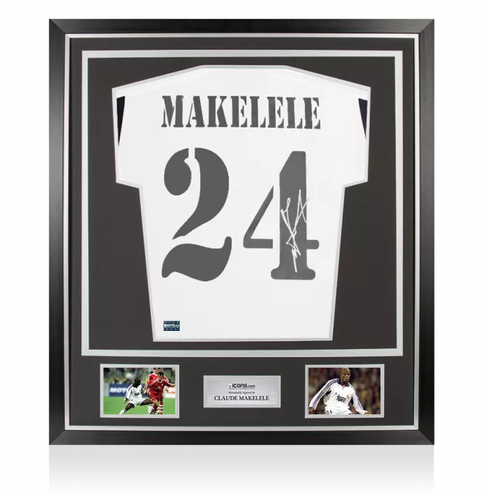 icons Claude Makelele Back Signed Modern Real Madrid CF Home Shirt with Fan Style Numbers In Classic Frame