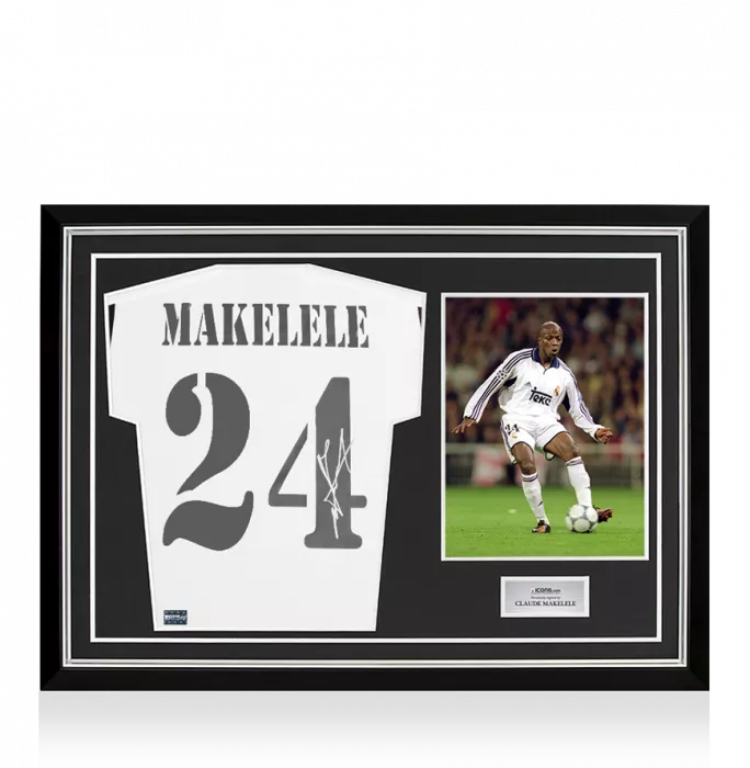 icons Claude Makelele Back Signed Modern Real Madrid CF Home Shirt with Fan Style Numbers In Hero Frame: Option 1
