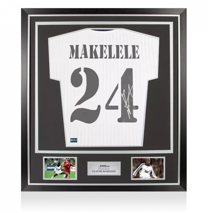 icons Claude Makelele Back Signed Real Madrid CF Icon Shirt with Fan Style Numbers In Classic Frame