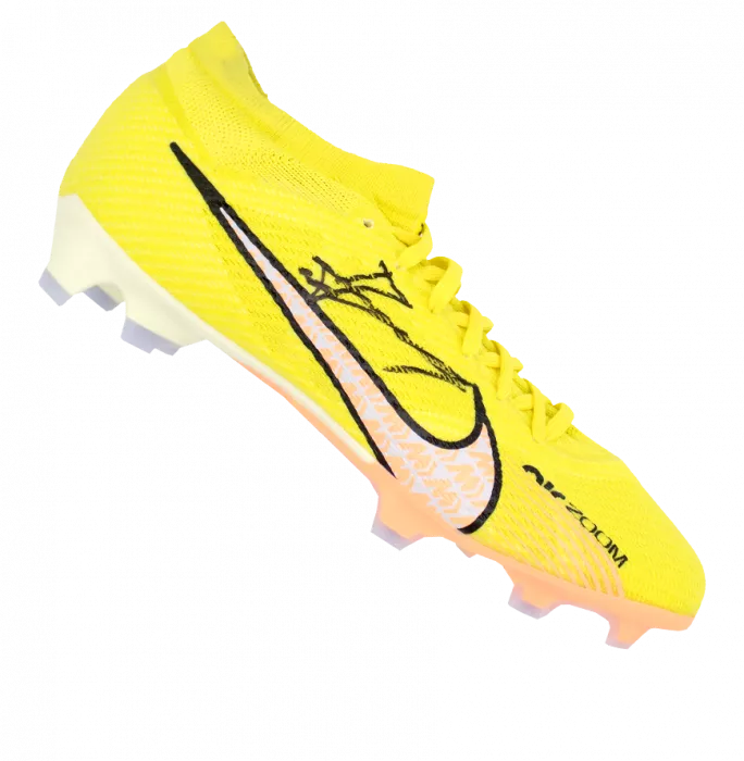 Icons Claude Makelele Official UEFA Champions League Signed Yellow Nike Mercurial Boot In Acrylic Case