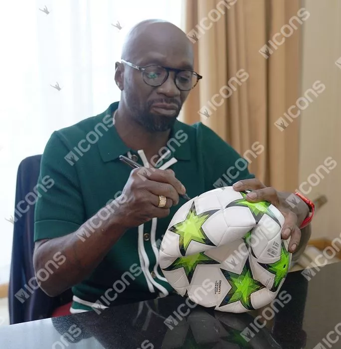 Icons Claude Makelele Official UEFA Champions League Signed Football In Acrylic Case