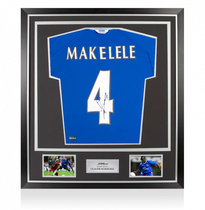 icons Claude Makelele Signed Retro Chelsea FC Shirt with Fan Style Numbers In Classic Frame