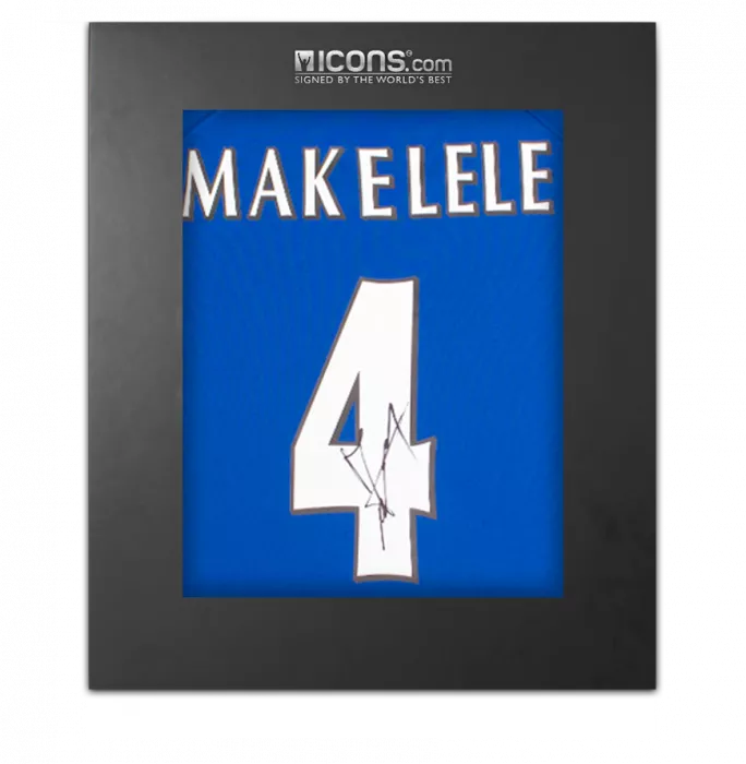 icons Claude Makelele Signed Retro Chelsea FC Shirt with Fan Style Numbers In Deluxe Packaging
