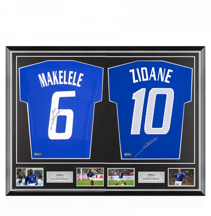 icons Claude Makelele & Zinedine Zidane Signed France Shirts In Classic Dual Frame