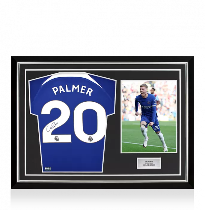 icons Cole Palmer Back Signed Chelsea 2023-24 Home Shirt In Hero Frame: Option 1