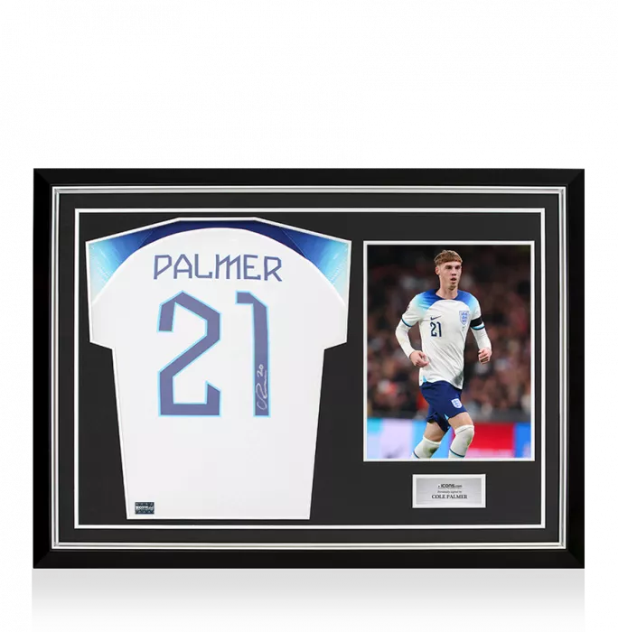 icons Cole Palmer Back Signed England 2022-23 Home Shirt In Hero Frame: Option 1