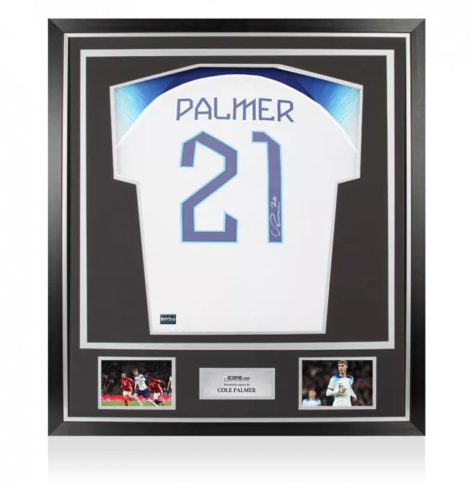 icons Cole Palmer Back Signed England 2022-23 Home Shirt In Classic Frame