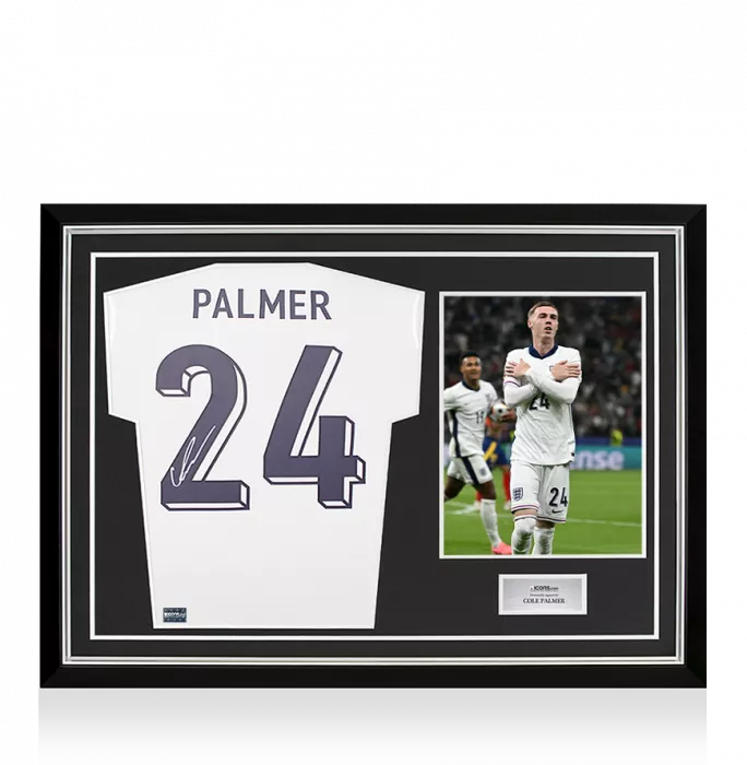 icons Cole Palmer Back Signed England 2024-25 Home Shirt In Hero Frame: Option 1