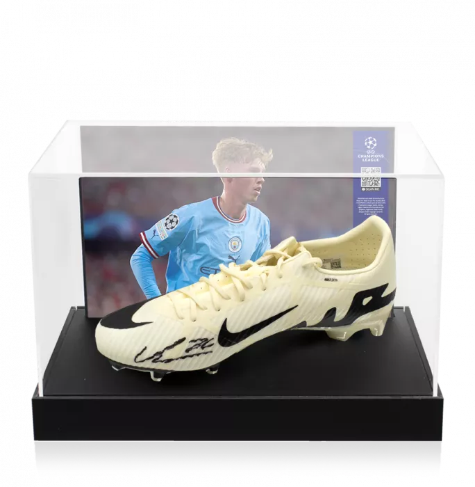 Icons Cole Palmer Official UEFA Champions League Signed Nike Mercurial Vapor Boot In Photo Acrylic Case: Option 1