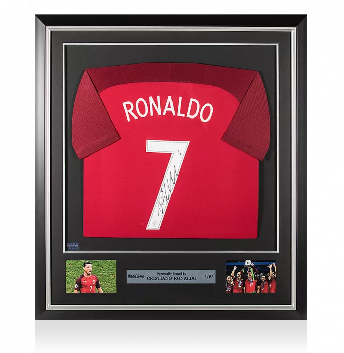 Icons Cristiano Ronaldo Back Signed And Framed Portugal 2016 Home Shirt