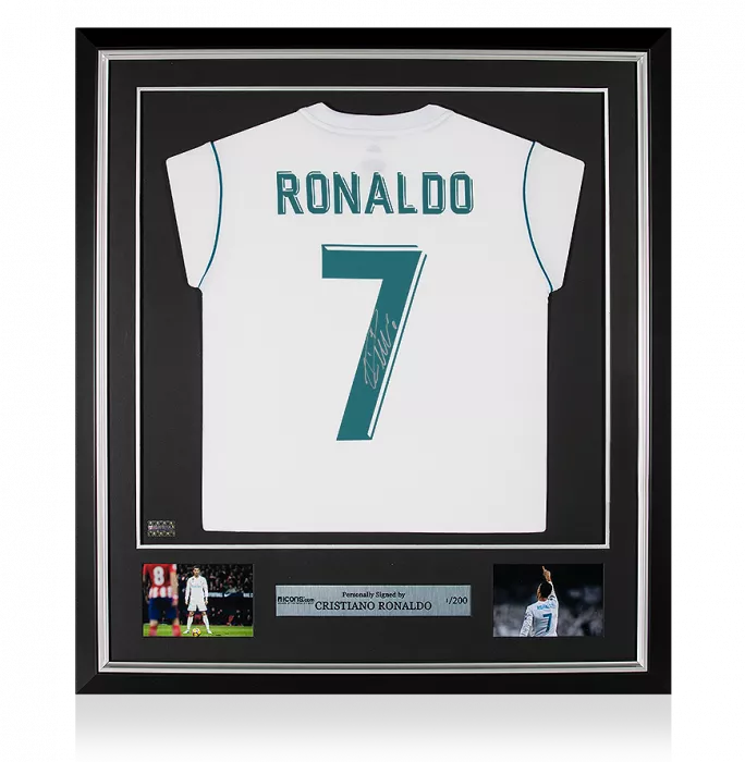 Icons Cristiano Ronaldo Back Signed And Framed Real Madrid 2017-18 Home Shirt With Fan Style Number