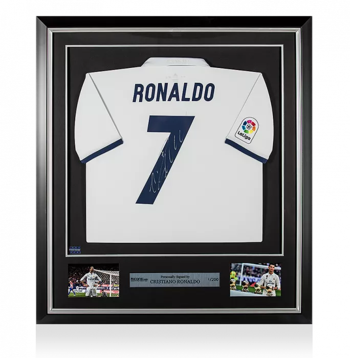 Icons Cristiano Ronaldo Back Signed And Framed Real Madrid 2016-17 Home Shirt With Fan Style Numbers