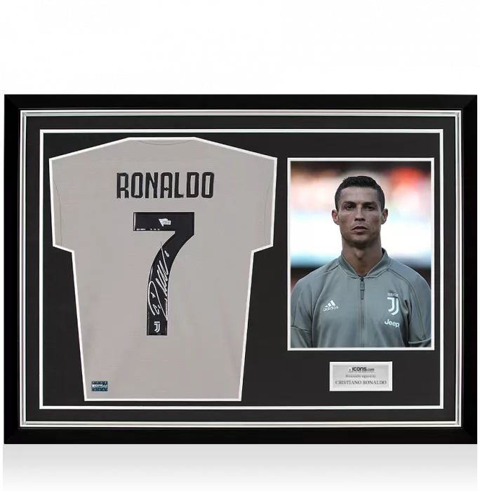 Icons Cristiano Ronaldo Back Signed Juventus 2018-19 Away Shirt In Hero Frame: Option 2