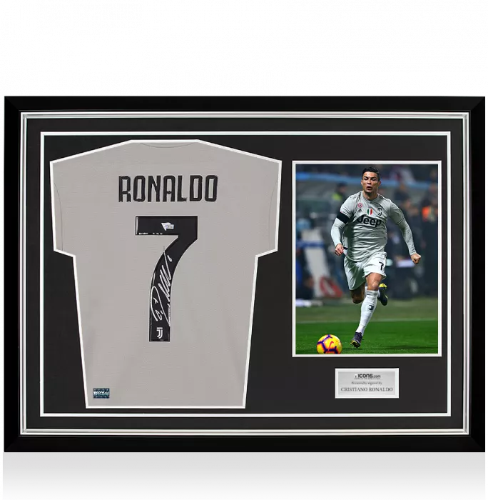 icons Cristiano Ronaldo Back Signed Juventus 2018-19 Away Shirt In Hero Frame: Option 1
