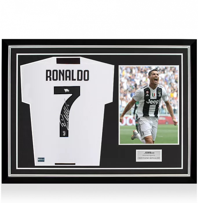 icons Cristiano Ronaldo Back Signed Juventus 2018-19 Home Shirt In Hero Frame: Option 1