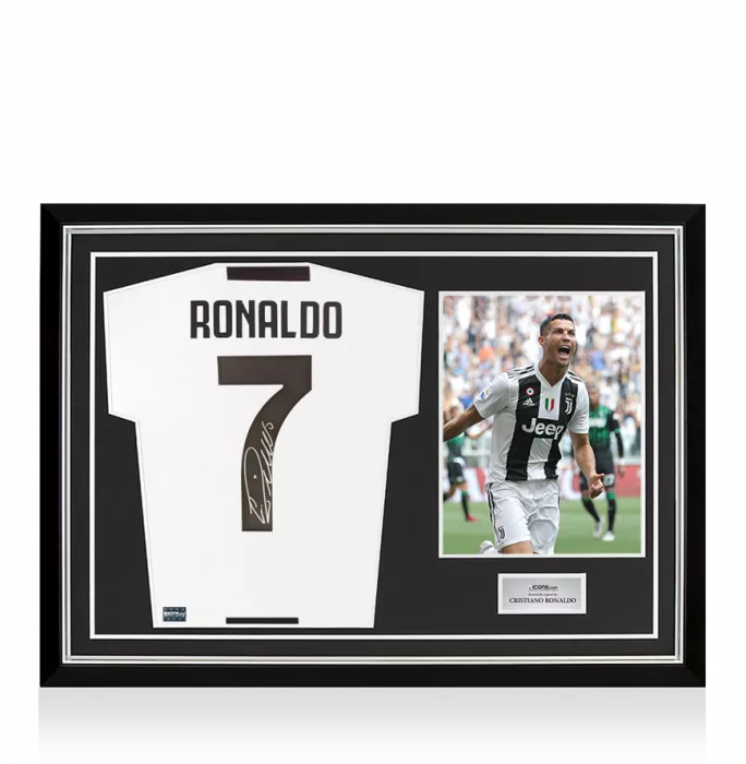 icons Cristiano Ronaldo Back Signed Juventus 2018-19 Home Shirt In Hero Frame: Option 1