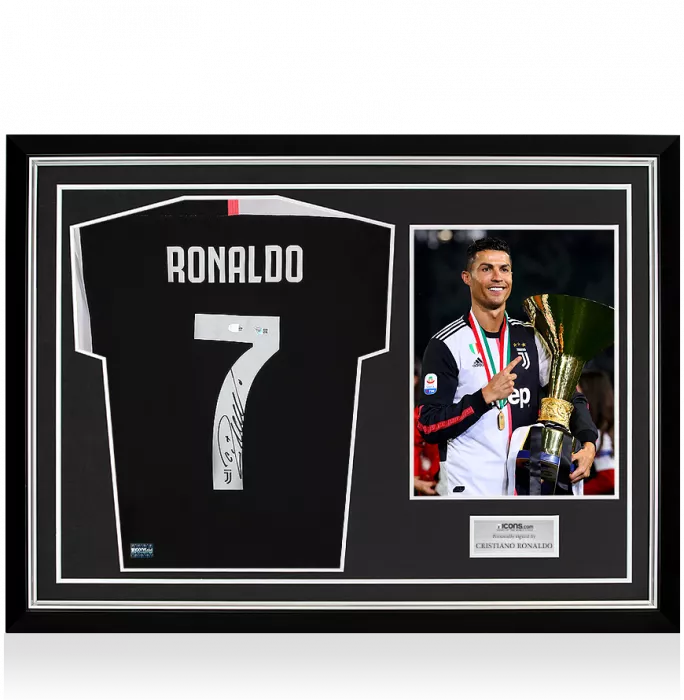icons Cristiano Ronaldo Back Signed Juventus 2019-20 Home Shirt In Hero Frame: Option 1