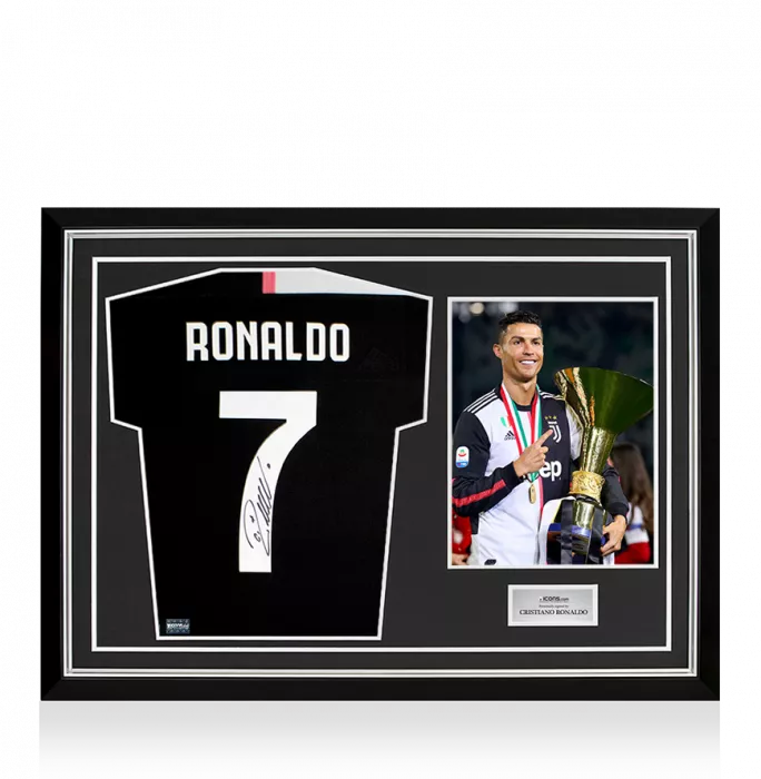 icons Cristiano Ronaldo Back Signed Juventus 2019-20 Home Shirt In Hero Frame: Option 1