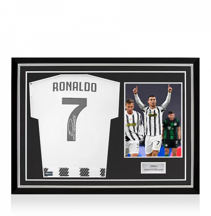 icons Cristiano Ronaldo Back Signed Juventus 2022-23 Home Shirt In Hero Frame: Option 1