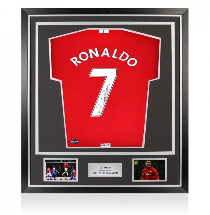 icons Cristiano Ronaldo Back Signed Manchester United 2007-09 Home Shirt with Fan Style Numbers In Classic Frame