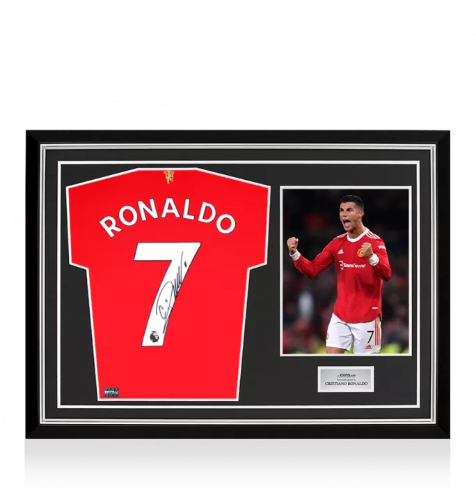 icons Cristiano Ronaldo Back Signed Manchester United 2021-22 Home Shirt In Hero Frame: Option 1