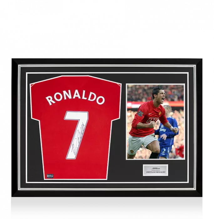 icons Cristiano Ronaldo Back Signed Manchester United 2006-07 Home Shirt In Hero Frame: Option 1