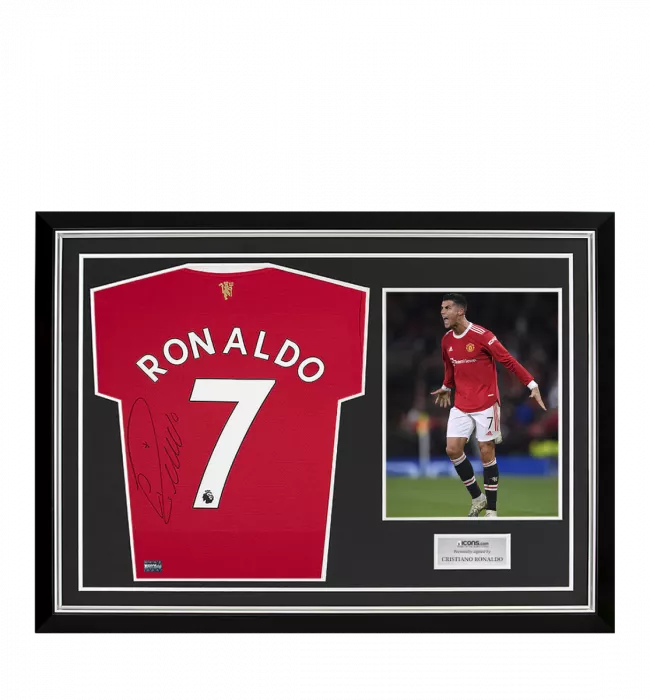 Icons Cristiano Ronaldo Back Signed Manchester United 2021-22 Home Shirt In Hero Frame: Option 1