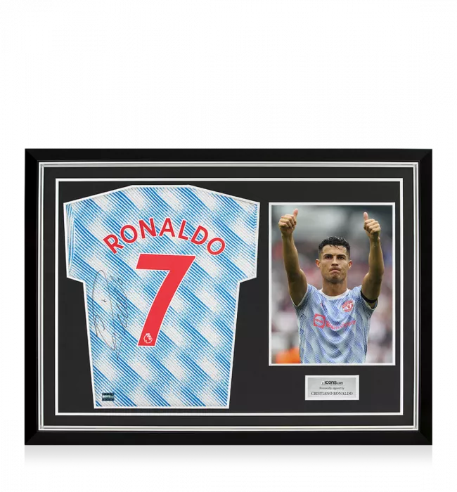 icons Cristiano Ronaldo Back Signed Manchester United 2021-22 Away Shirt In Hero Frame: Option 1