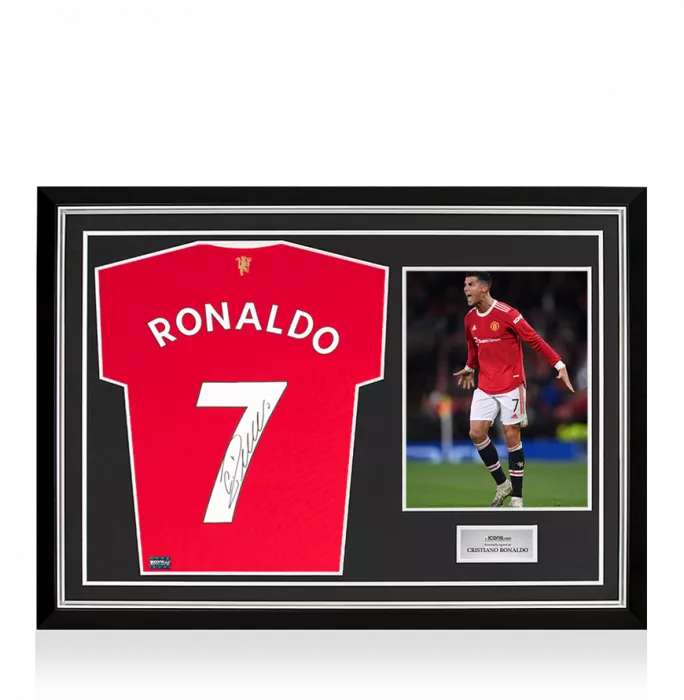 icons Cristiano Ronaldo Back Signed Manchester United 2021-22 Home Shirt In Hero Frame: Option 1