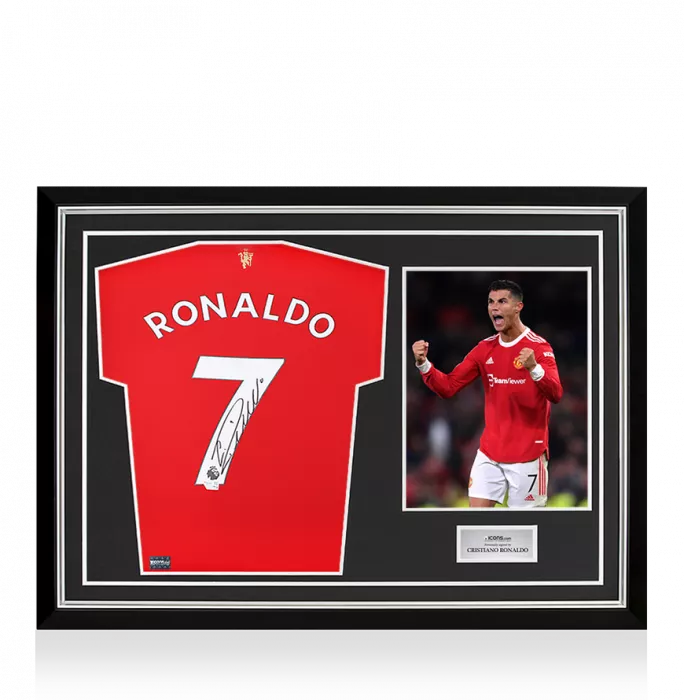 icons Cristiano Ronaldo Back Signed Manchester United 2021-22 Home Shirt In Hero Frame: Option 1
