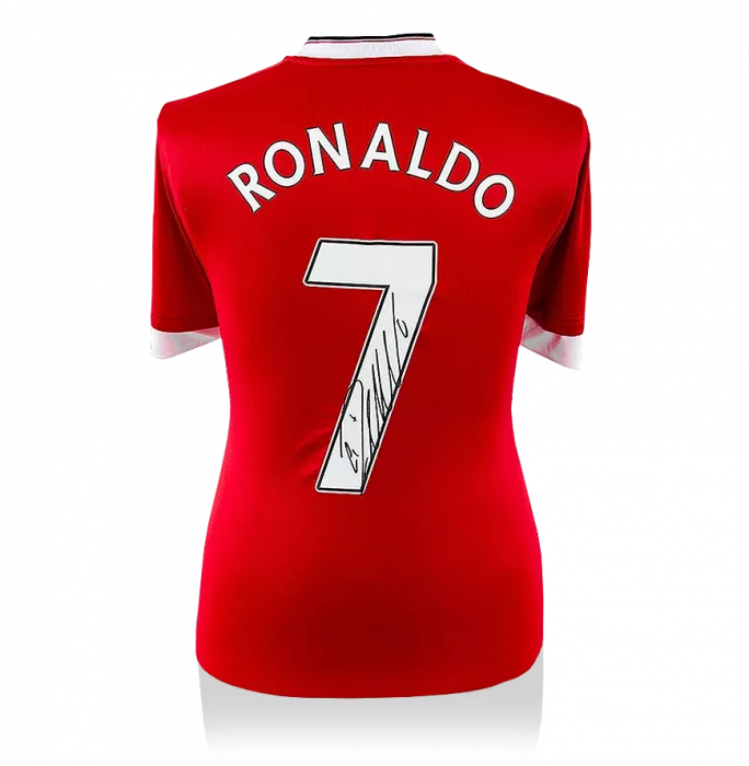 Icons Cristiano Ronaldo Back Signed Manchester United Home Shirt With Fan Style Number