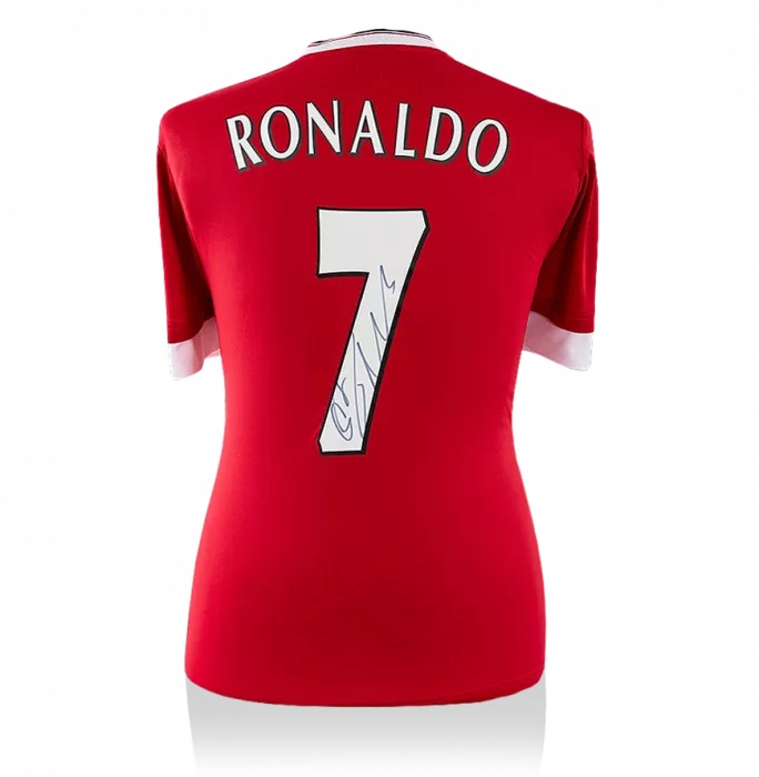Icons Cristiano Ronaldo Back Signed Manchester United Home Shirt With Retro Fan Style Number
