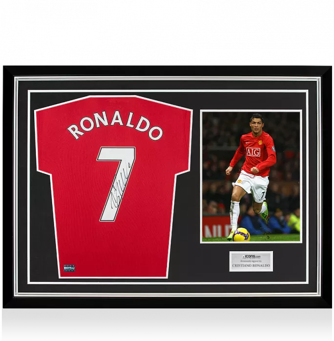 Icons Cristiano Ronaldo Back Signed Manchester United Home Shirt In Hero Frame: Option 1