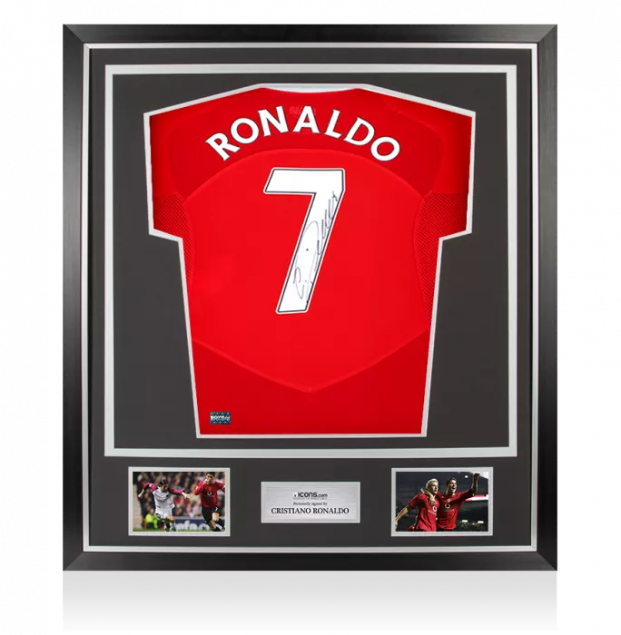 icons Cristiano Ronaldo Back Signed Manchester United Retro Shirt In Classic Frame