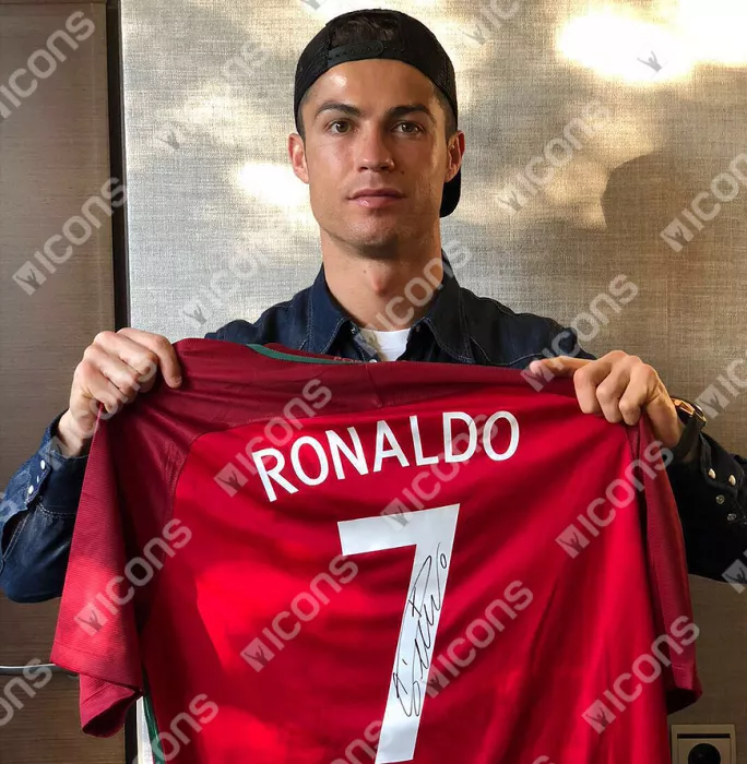 Icons Cristiano Ronaldo Back Signed Portugal 2016 Home Shirt With Fan Style Number