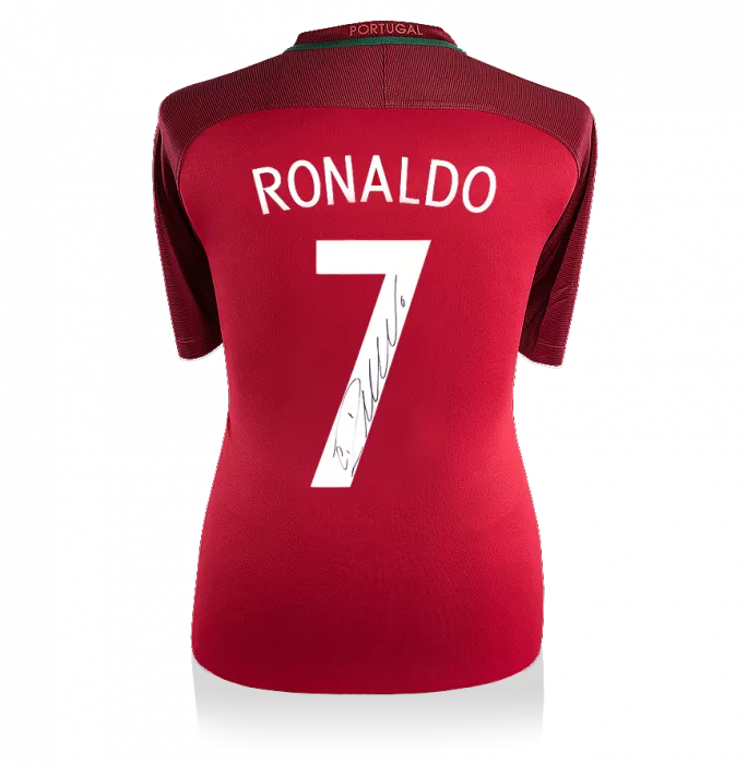 Icons Cristiano Ronaldo Back Signed Portugal 2016 Home Shirt With Fan Style Number