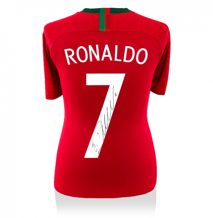 icons Cristiano Ronaldo Back Signed Portugal 2018 Home Shirt With White Fan Style Numbers